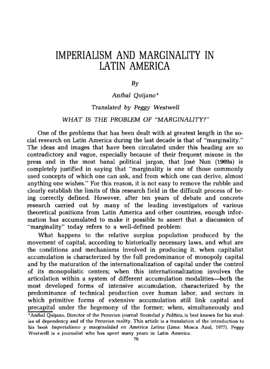 Imperialism and Marginality in Latin America