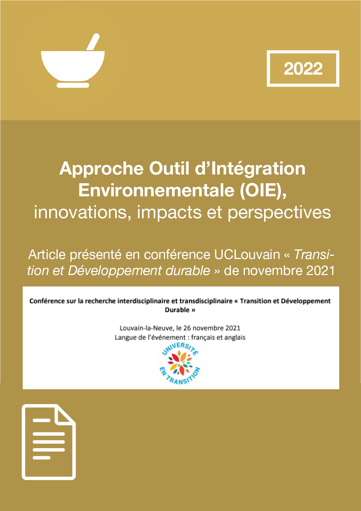 DOC242 : Approche Outil d’Intégration Environnementale (OIE), Innovations, impacts et perspectives