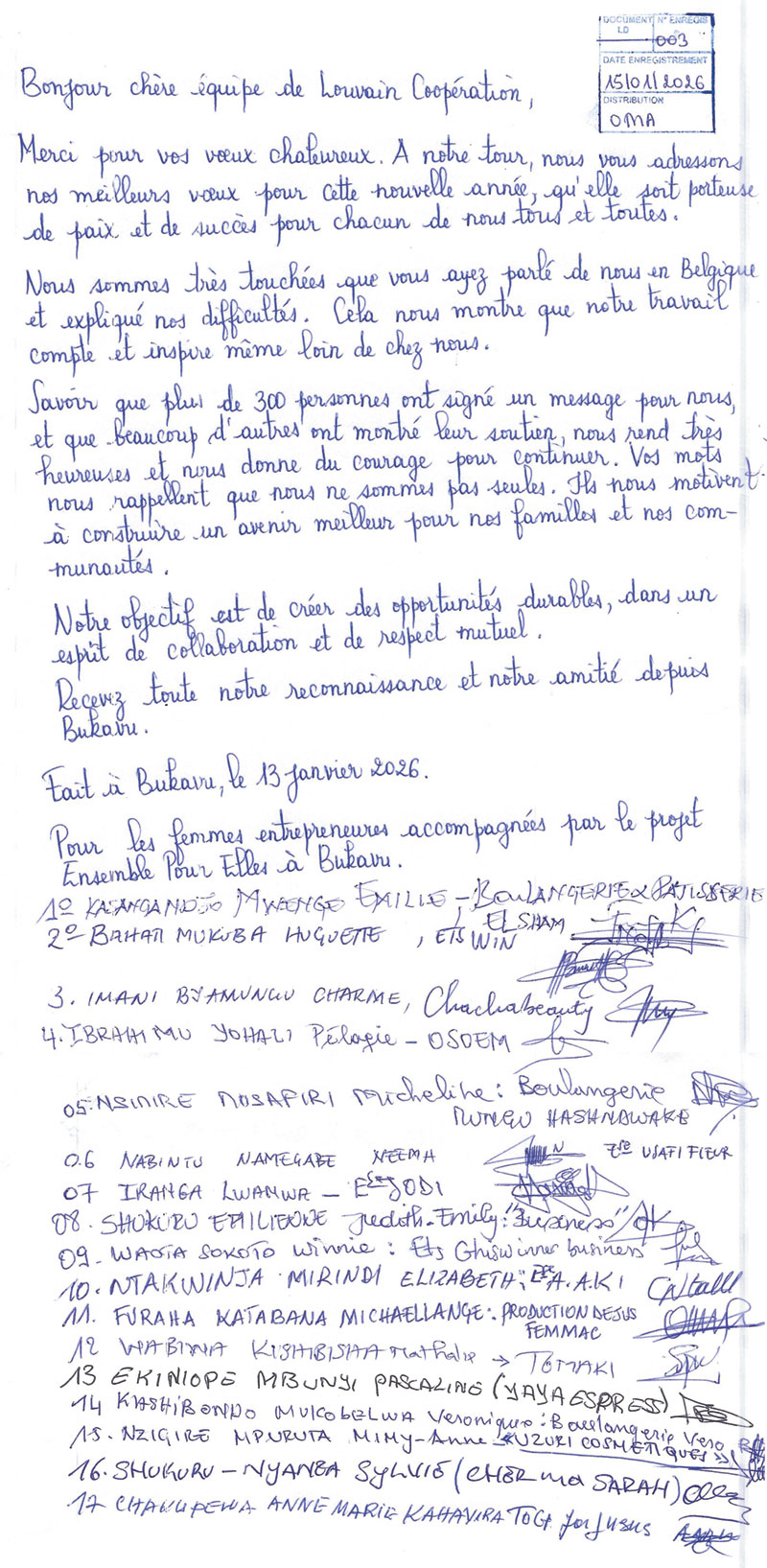 Message des entrepreneuses du Sud-Kivu