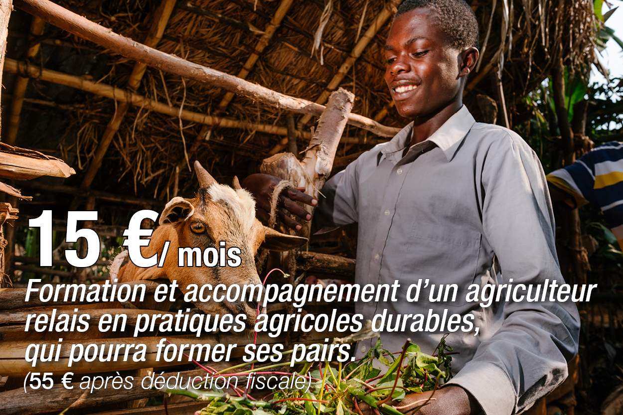 15€/mois - Formation et accompagnement d'un agriculteur relais en pratiques agricoles durables, qui pourra former ses pairs.